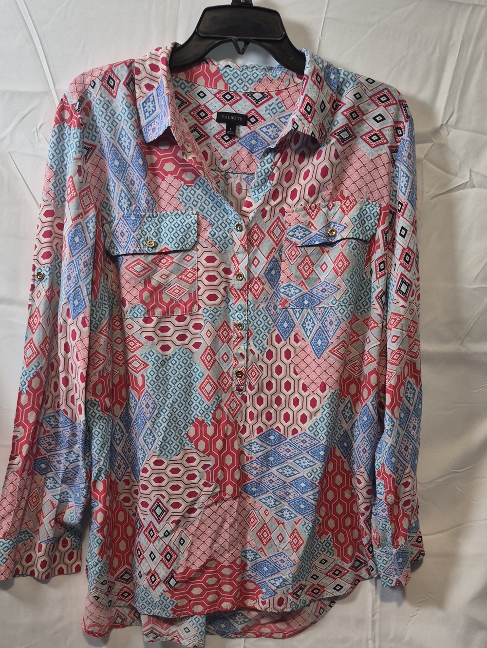 Talbots Pink and Blue Geo Pattern Button-Down Shirt